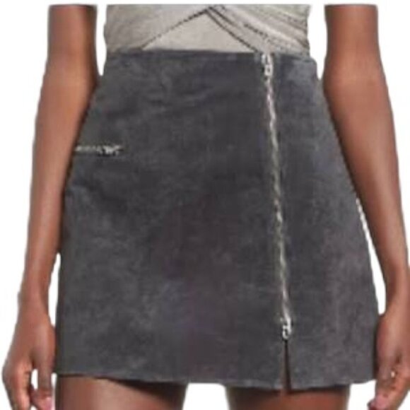 Blank NYC Charcoal Suede Mini Zipper Skirt 30 - Picture 1 of 4